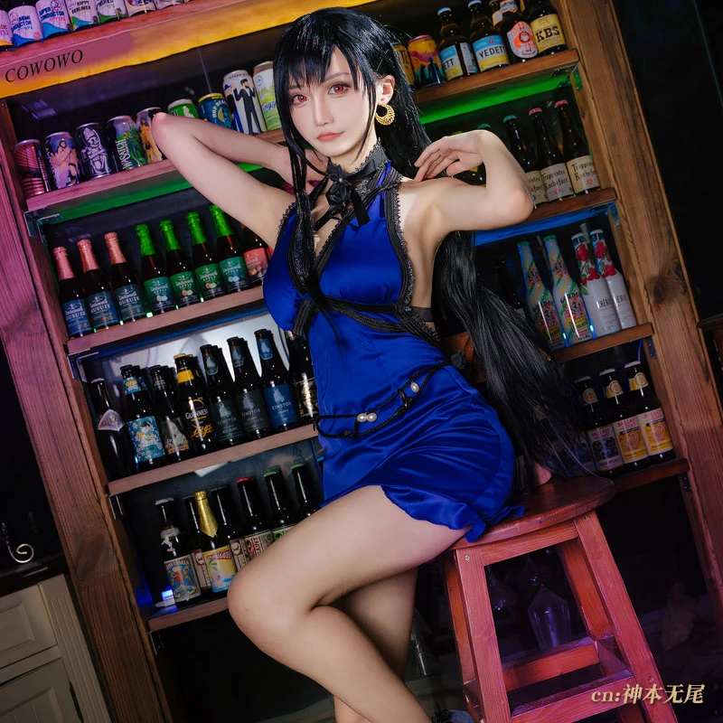 

Anime!Final Fantasy 7 Remake Tifa Lockhart Blue Dress Sexy Uniform Cosplay Costume Halloween Suit Women Dailydress Free Shipping