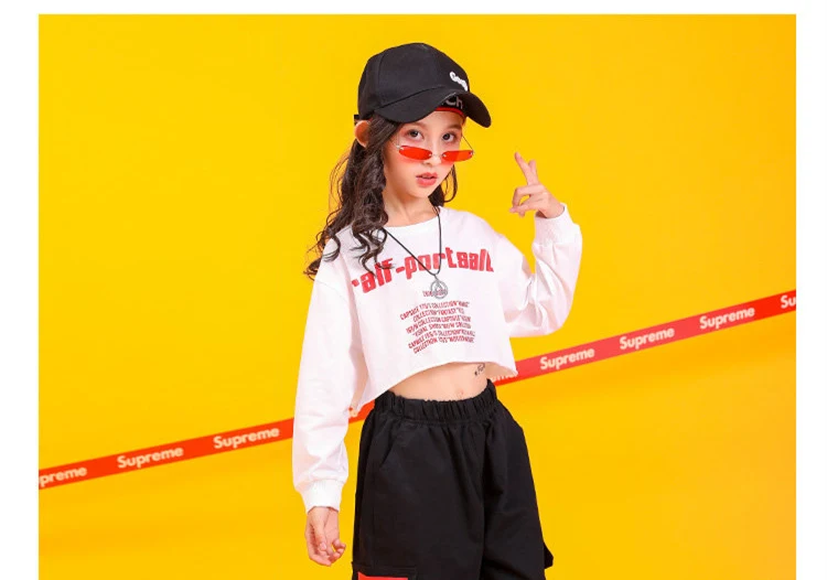 Hip-Hop-Style Oberteile, Crop-Tops für Teenager-Mädchen, Streetwear, cooles Baumwoll-T-Shirt, modische Kleidung für Teenager-Mädchen im Alter von 4-16 Jahren. – Detail 8