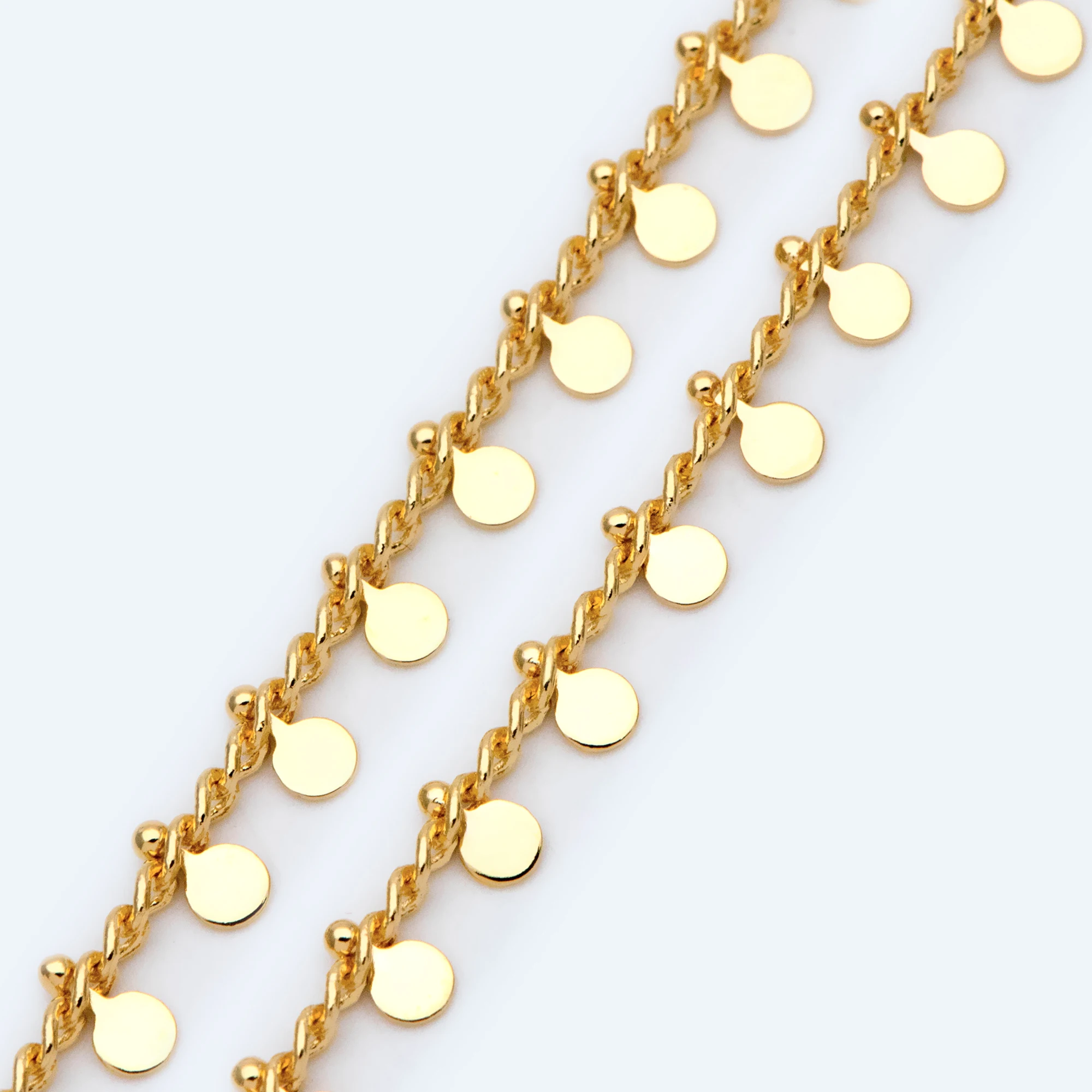 

Gold Curb Chain with 3mm Round Disc Charms, 18K Gold plated Brass Chain, Quality Chain for Necklace Wholesale / 1 Meter=3.3ft