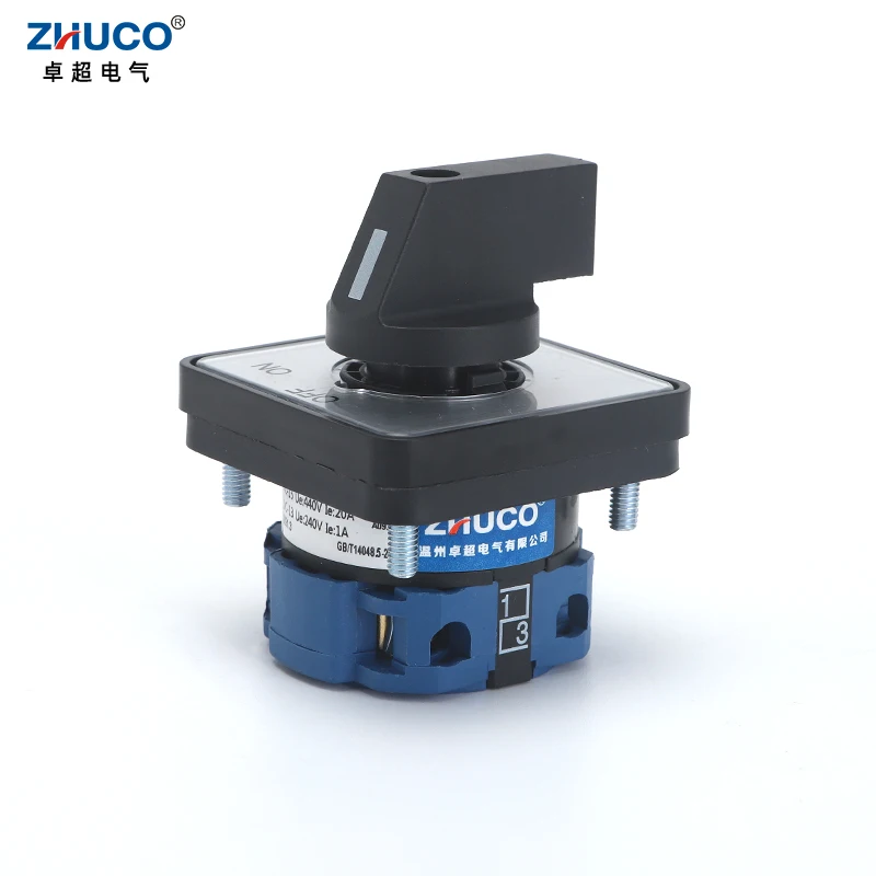 ZHUCO SZW26/LW26-20 OFF-ON ON-OFF-ON 012 01 102 20A 660V 1 Pole Selector Rotary Cam Changeover Switch 64X64 48X48 mm Panel Mount