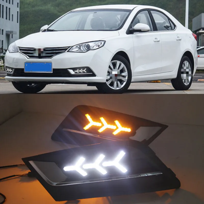 For Roewe 360 2015-2017 Daytime running lights LED DRL Fog lamp driving lights with Yellow Turn Signal Function