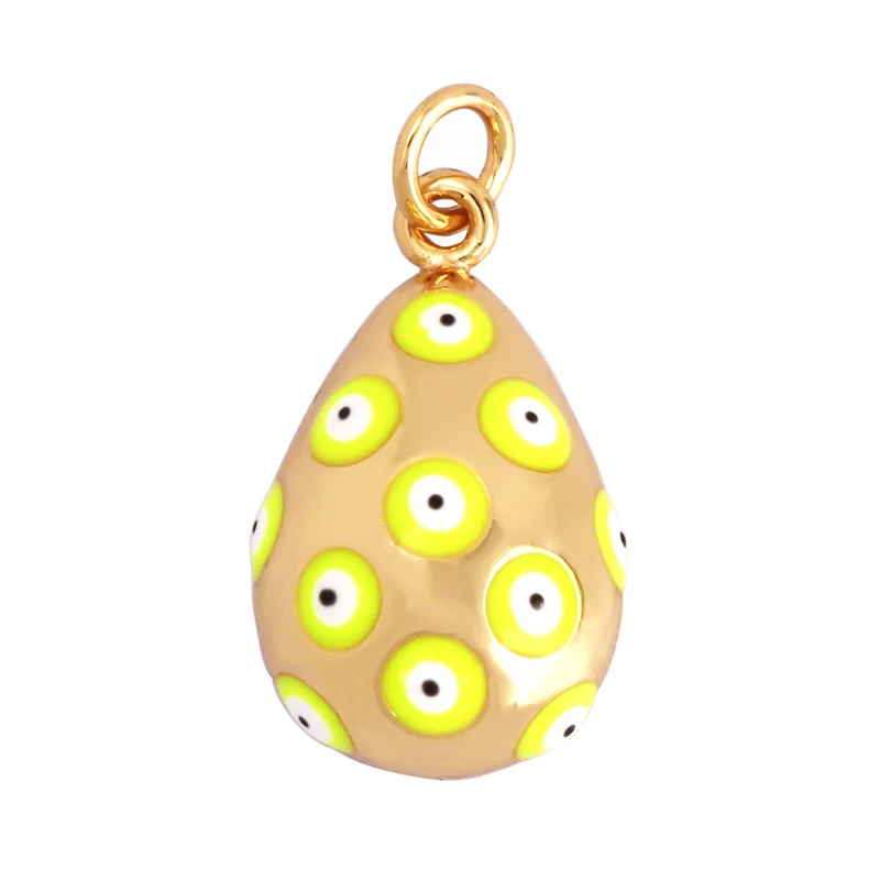 Evil Eye Tropfen-Emaille-Charm, neonrosa, orange, türkis, blaues Öl, tief ausgeschnitten, echt vergoldet, Halskette, Armband, Anhänger M09 M93 – Detail 22