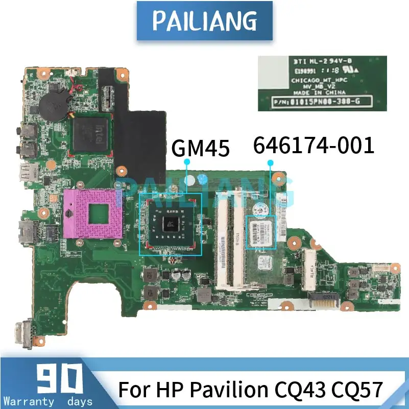 

646174-001 646174-501 Mainboard For HP Pavilion CQ43 CQ57 Laptop motherboard 01015PN00-388-G GM45 DDR3 Tested OK