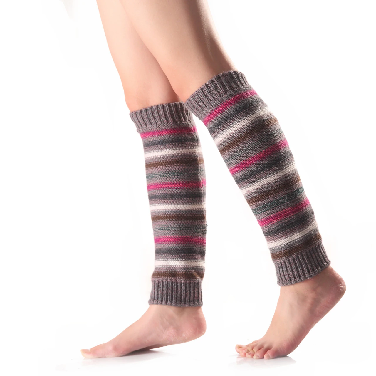 Womens Autumn Winter Stripes Leg Warmers Girls Thermal Knee Length Boot Socks Knitted Footless Warm Leg Socks