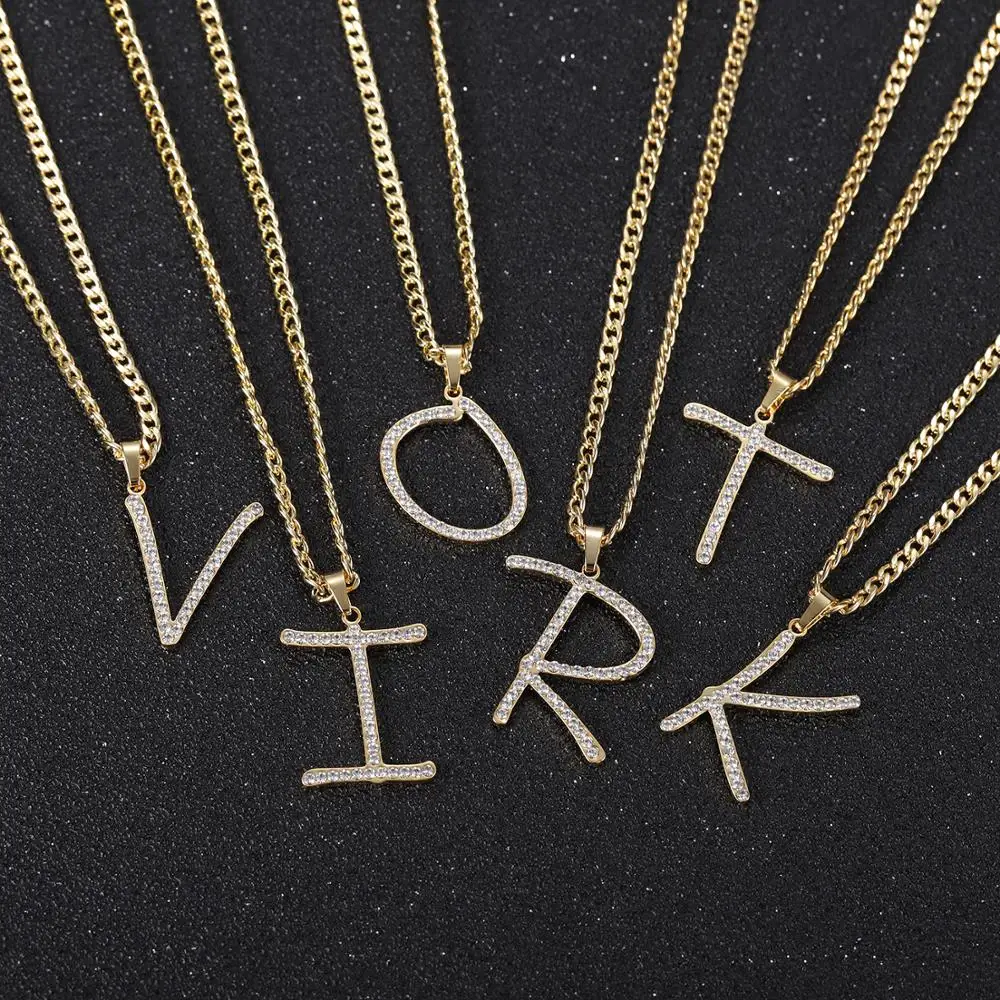 Words Full Iced Jewelry Chain New Hiphop Custom Name Cursive Writing Initial Letters Pendant Necklace 26 Letter Iced Out Jewelry