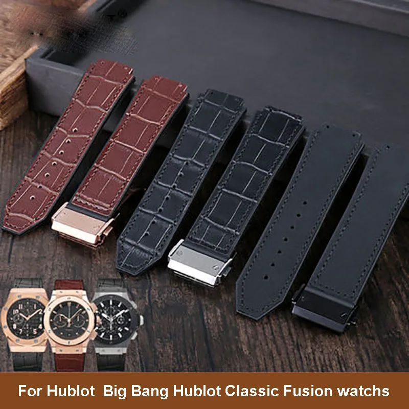 

Кожаные часы и совместимы с Hublot Big Bang Classic Fusion, резиновый ремешок для мужских часов 26*19 мм