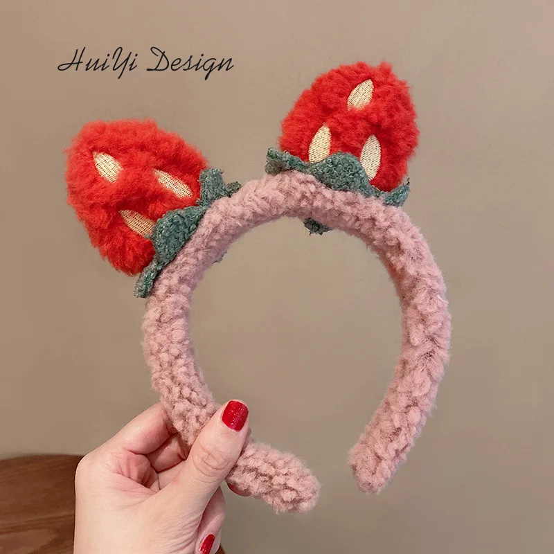 Autumn Winter Girly Cute Three-Dimensional Strawberry Headband Goes Out Wash Face Make-Up Press Hairband  Sweet Hair Accessories