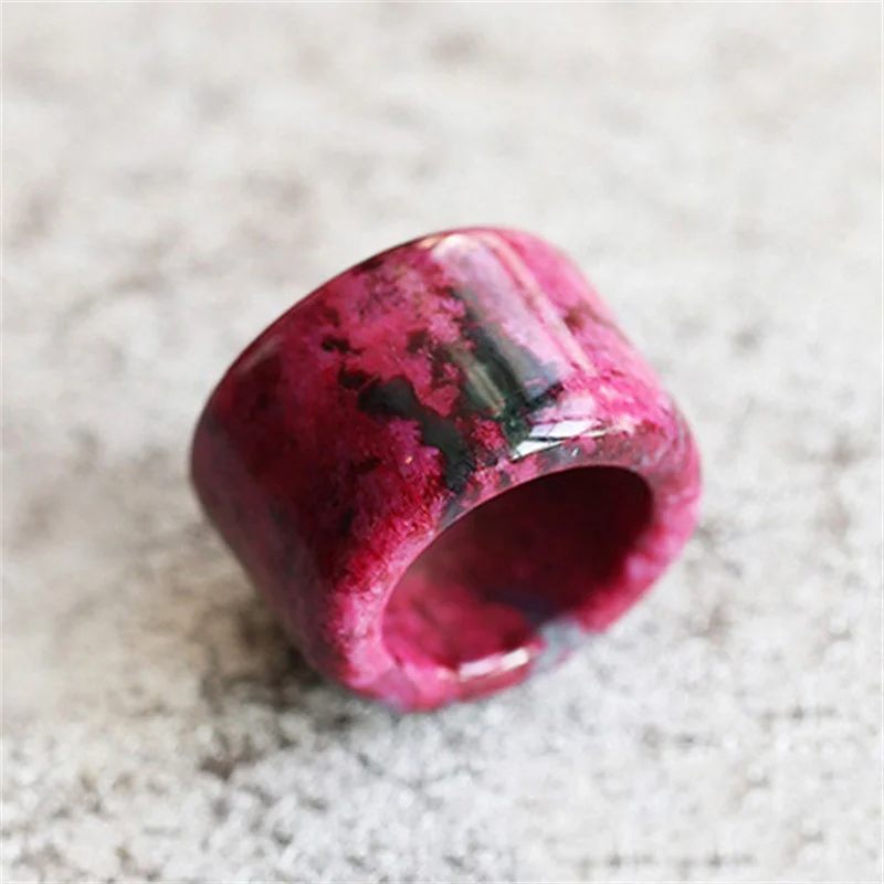 Hot selling / hand-carve Peach Blossom Chicken Blood Jade ring fashion Jewelry Men Women Luck Gifts Amulet