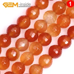 4mm-20mm GEM-inside Natural Carnelians Agates Faceted Round Loose Beads For Jewelry Making DIY Gift Women Strand 15 Inches