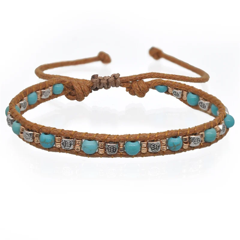 ORZTOON Vintage Boho Ethnic Colorful Beads Exotic Bracelets for Women Double-strand Rope Handmade Bracelet Trendy Female Jewelry