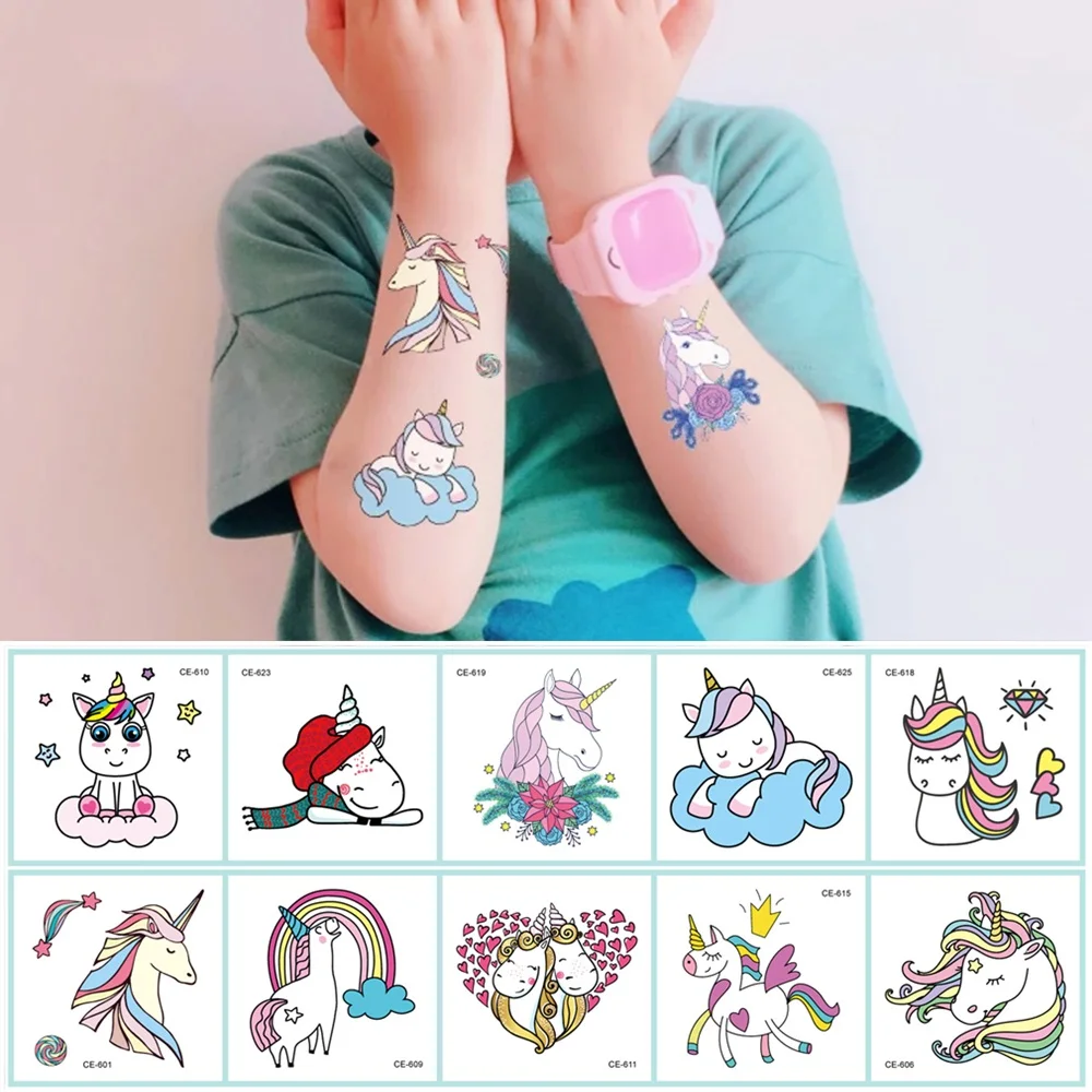 25pcs/Set No Repeated Unicorns Temporary Tattoo Sticker For Kids Waterproof Body Art Disposable tatouage temporaire Cute Cartoon