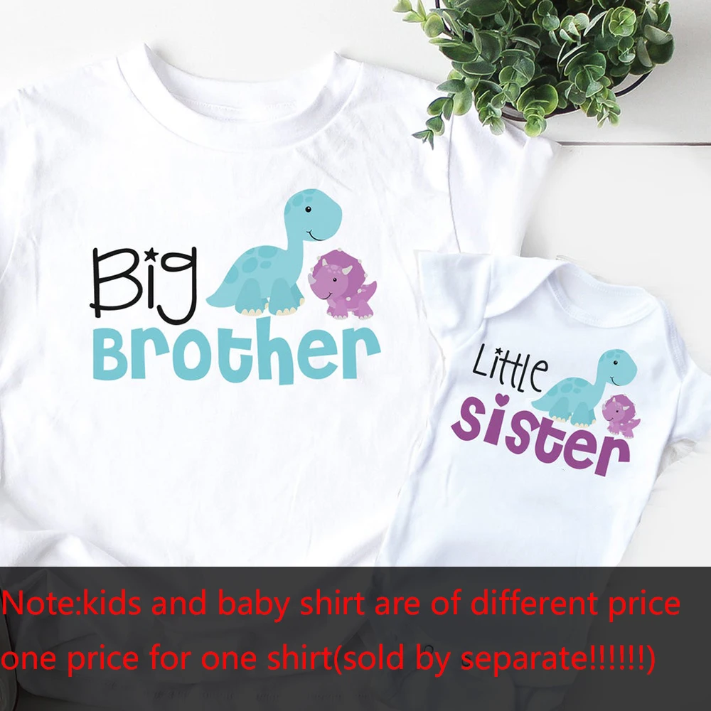 Big Brother Little Sister Shirts Family Look Big Brother Little Sister T-Shirts Brothers Sisters Dinosaur Cute Tshirts Drop Ship