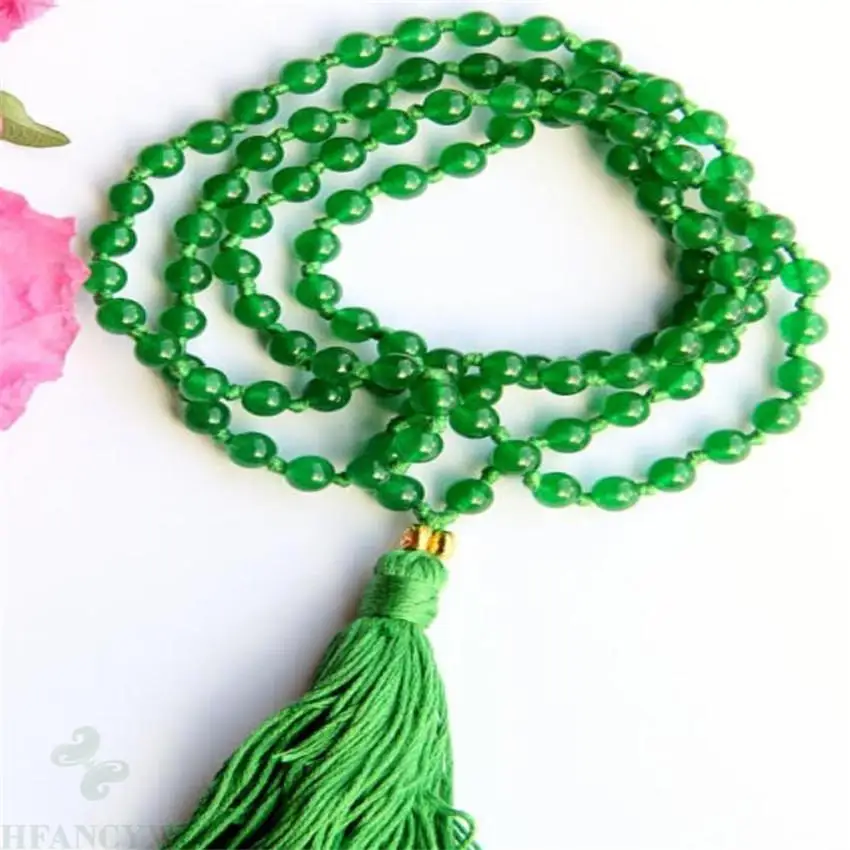 

6mm Green Jade Gemstone knot Tassel Mala necklace 108 beads energy Sutra natural Multicolor Buddhist yoga Meditation Gemstone