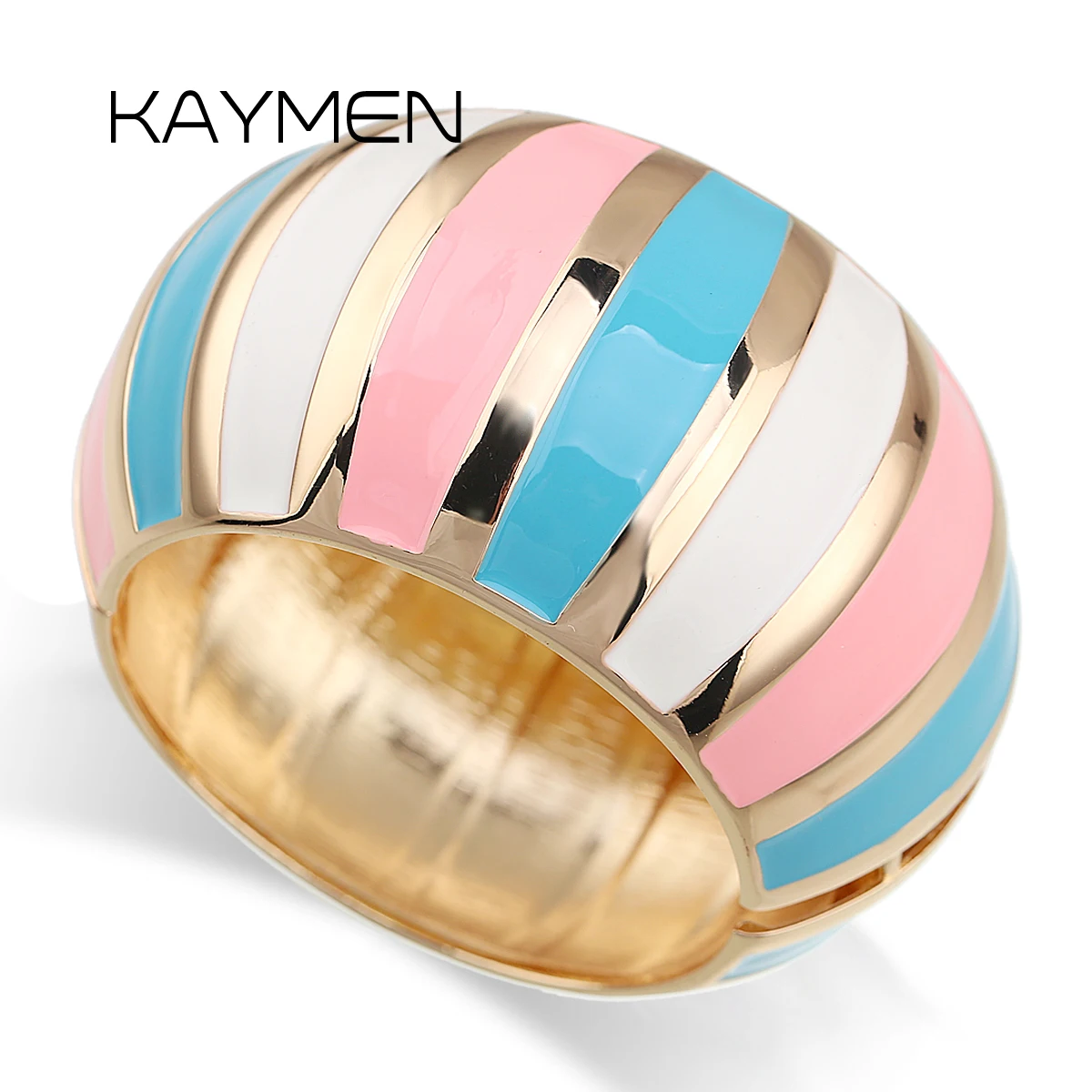 KAYMEN New Big Statement Cuff Bangle Fashion Enamel Bracelet For Wome Girls Multicolor Gorgeous Gold Plated Bangle Jewelry