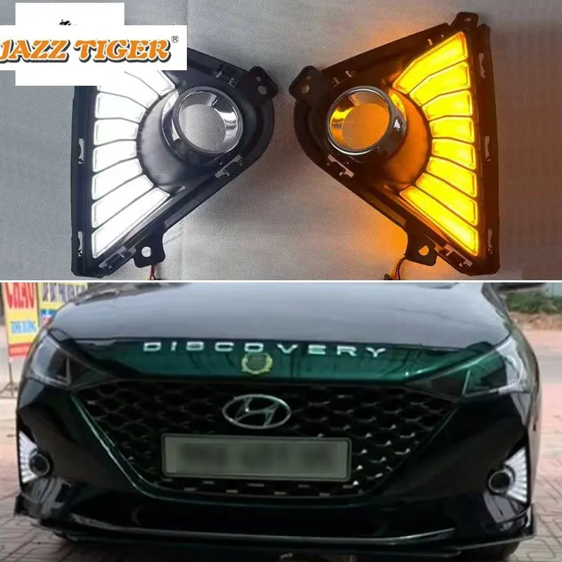 

12V Daytime Running Lights For Hyundai Solaris Accent 2021 2022 LED DRL Dynamic Turn Signal Car Fog Lamp Auto Daylights