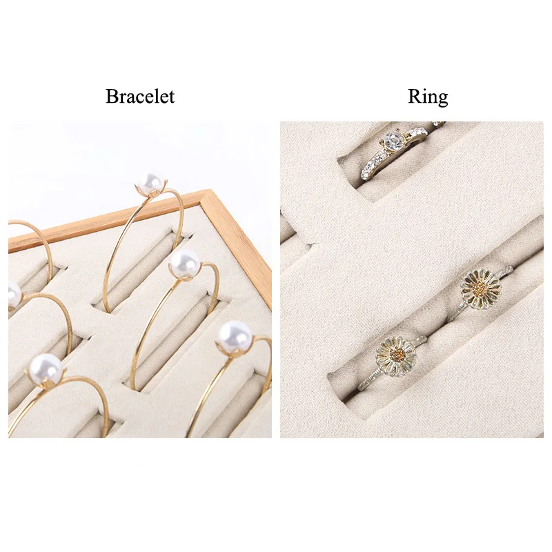 Natural Bamboo Gray/Beige 6/12 Grids Bracelet Case Display Tray Plug-in Fine Counter Display Jewelry Ring Windows Show Props