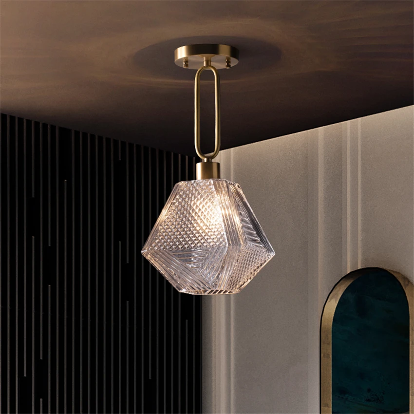 All-copper luxury glass diamond ceiling lights bedroom aisle corridor home lamps modern Nordic bathroom balcony deco lighting
