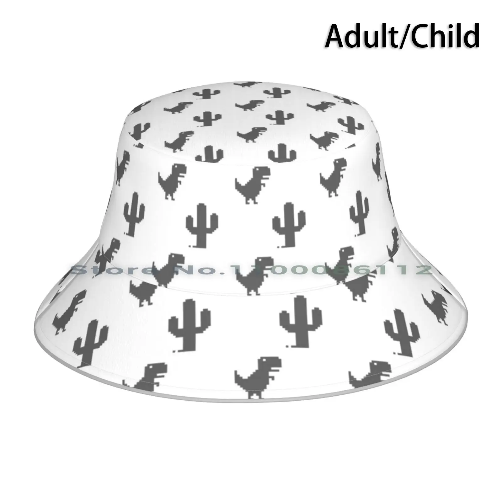 Lonely T-Rex Bucket Hat Sun Cap Stan Cactus Dinosaur No Internet Google Chrome T Rex Game Google Dino Run Lonely T Rex Brimless