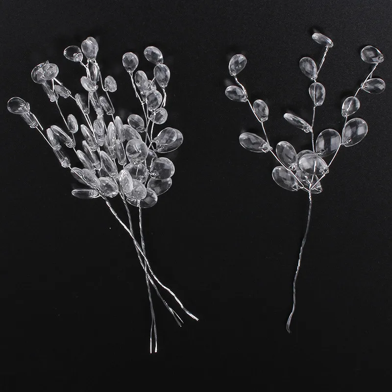 

100PCS 3 Forks/Bunch Clear Acrylic Crystal Drop Beads Party Favors Spray Display Flowers Bouquet Wire Stems Wedding Decoration