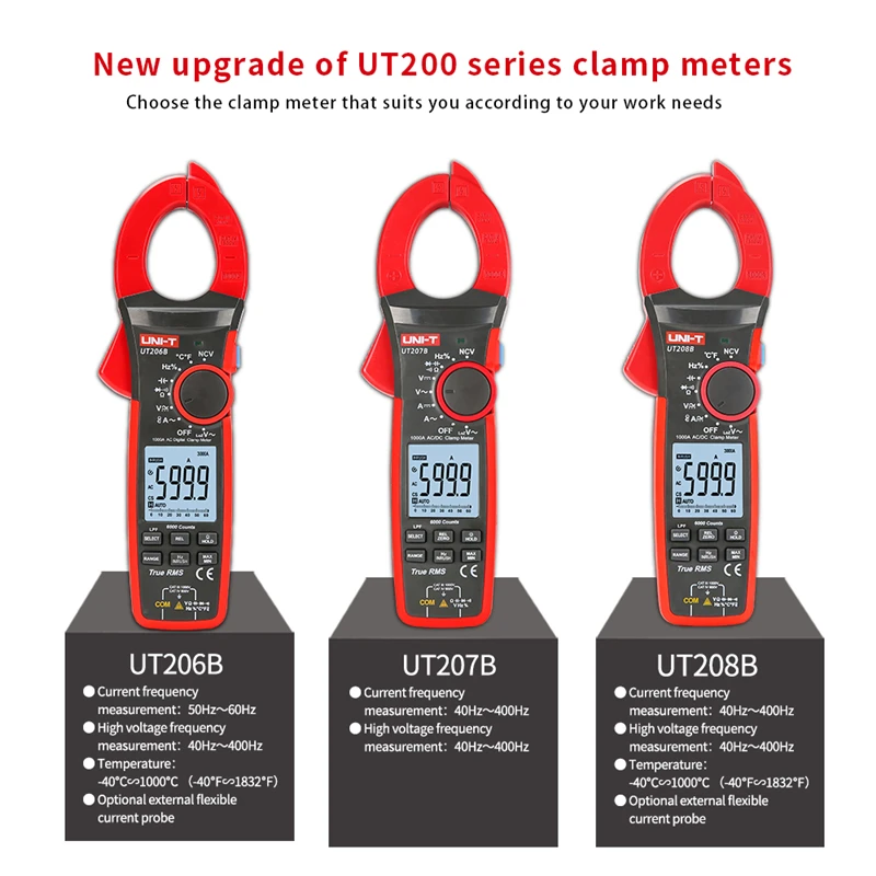 UNI-T UT207B UT208B UT206B UT205E 1000A True RMS Digital Clamp Meter Handheld Multimeter Smart Electric Meter Resistance Tester