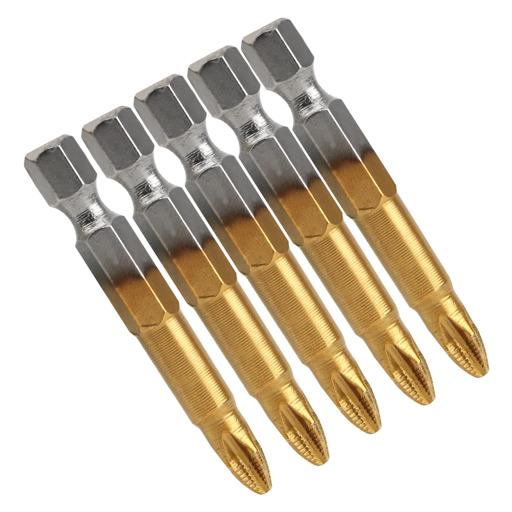 DIYWORK antideslizante 5 unids/set recubierto de titanio PH2 50mm de longitud puntas de destornillador eléctrico vástago hexagonal de 1/4 "con punta magnética