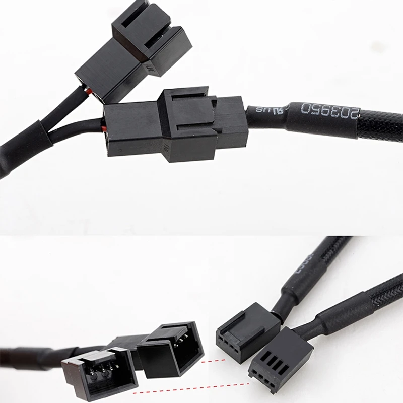 1 to 2 Way Braided Cable Y Splitter 3/4 Pin PWM Male Connector Fan Computer PC Fan Extension Adapter Cable