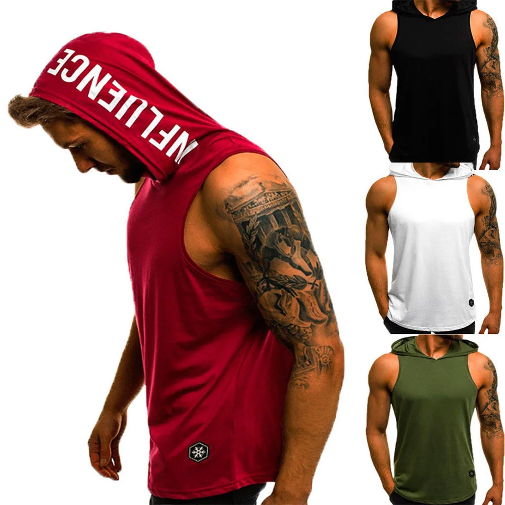 Camisetas sin mangas informales para hombre, Sudadera con capucha sin mangas, chaleco de entrenamiento de culturismo, camisas de Fitness muscular,