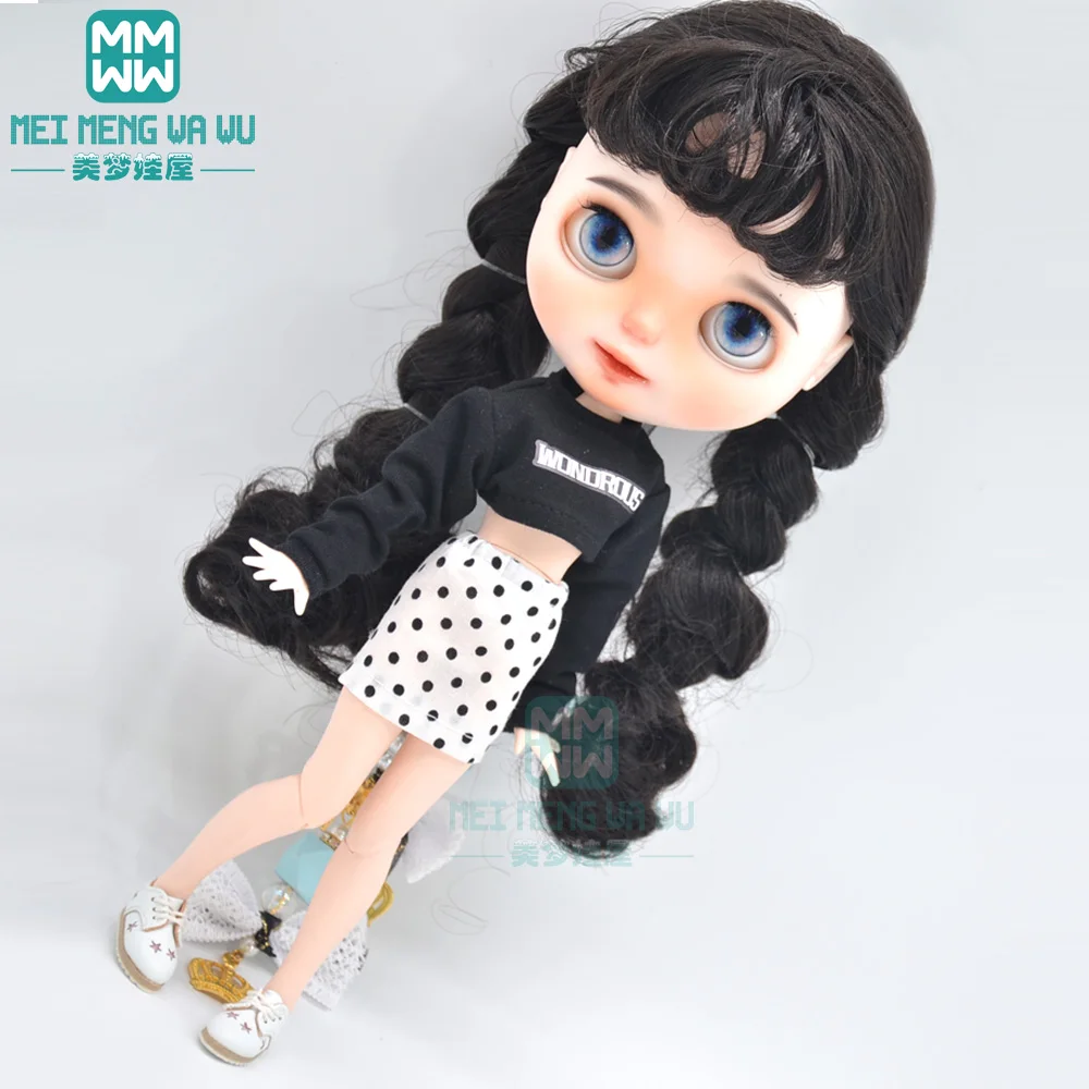 1pcs Blyth Doll Clothes fashion loose t-shirt, Polka dot skirt for 28-30cm Blyth Azone OB22 OB24 doll accessories