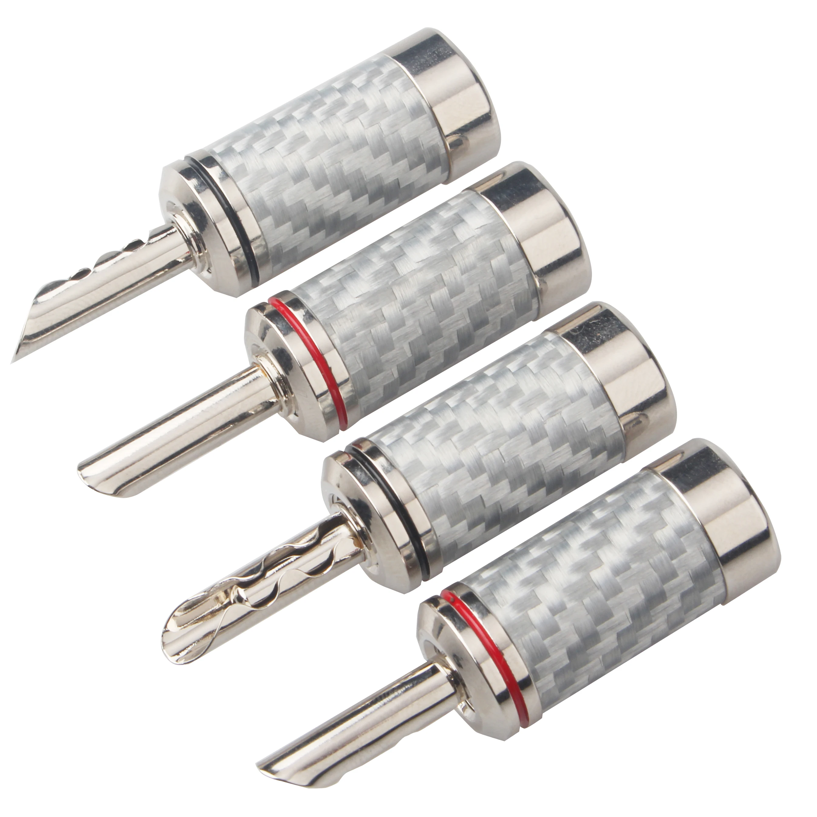 8pcs Black / White carbon fiber pure copper rhodium plated banana plug with teeth hifi audio speaker cable plug