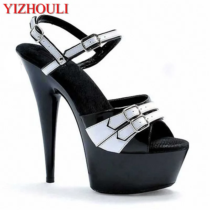 Stylish high-heeled sandals, sexy 15-centimeter-long sexy stage model for summer catwalk with buckle sandals