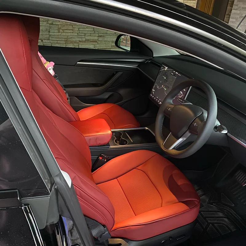 Red Full Set Car Seat Covers For Tesla 5-seat Model 3 Y Auto Interior Breathable Four Seasons Leather Accessories New Styles