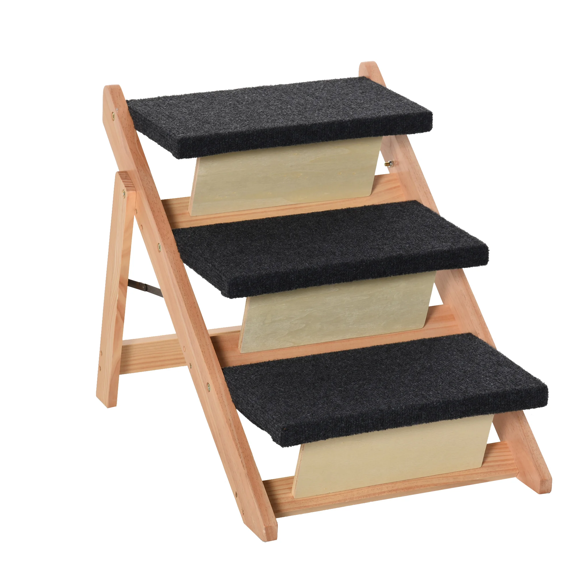 PawHut wooden foldable dog Ladder 2 in 1 portable pet ramp with 3 steps 60x47x50 cm black and Natural