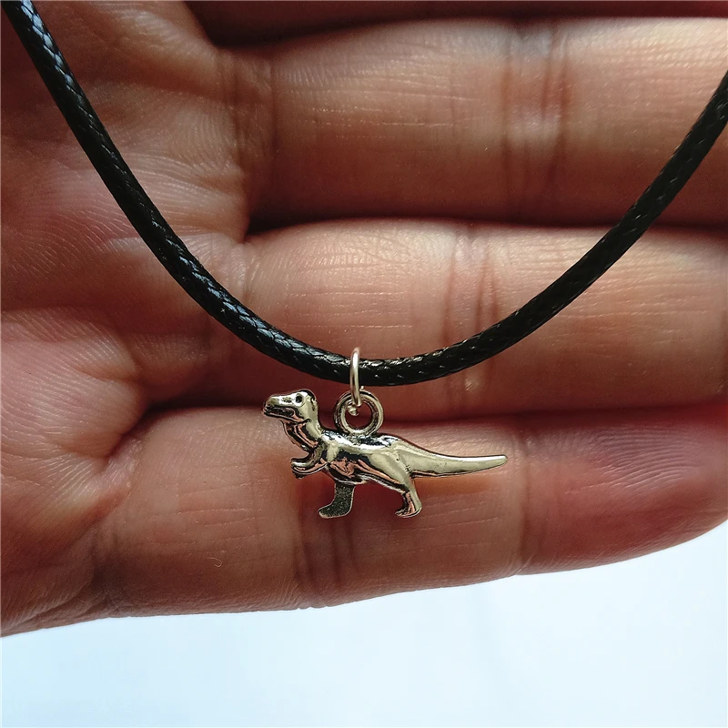 T Rex Charm Choker Necklace, Black Leather Choker, Dinosaur Pendant, Animal Pendant Necklace, Man Woman Punk Necklace