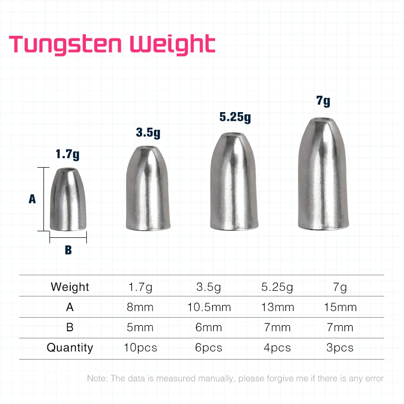 TSURINOYA Tungsten Bullet Sinker 1.7g 3.5g 5.25g 7g Texas Rig Fishing Soft Bait Worm Drop Sinkers Counterweight Accessories