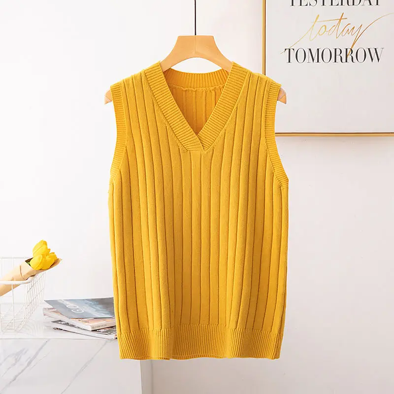 Long Knitted Sweater Vest Women Loose Casual V-neck Sleeveless Suspender Sweaters Female 2023 Spring Autumn Korean Version Girl