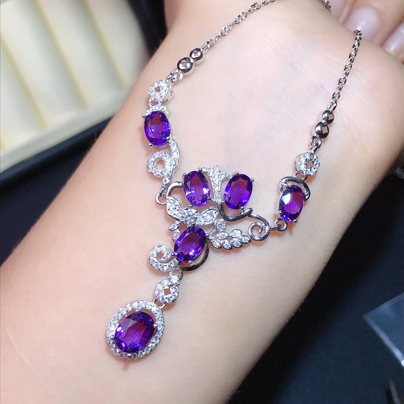 

Natural amethyst luxury Necklace 925 Sterling Silver party birthday gift for mom