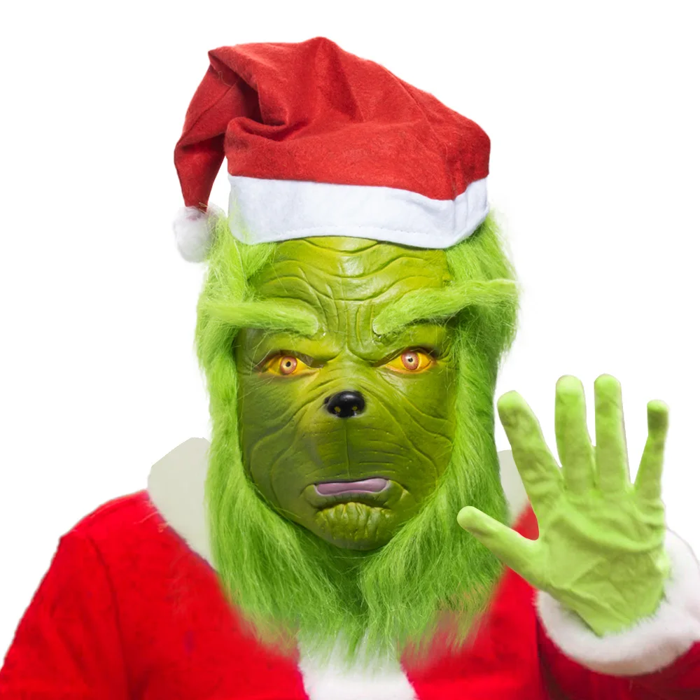 Christmas Masks Geek Stole Christmas Cosplay Mascarillas Latex Face Masques With Hats Halloween Carnival Party Props
