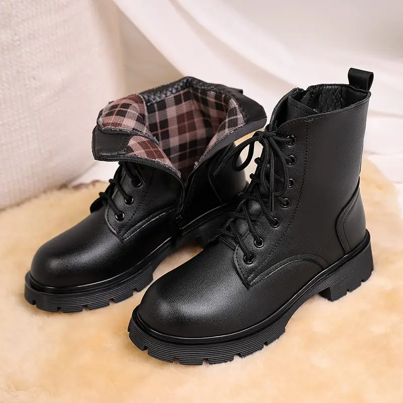 MORAZORA-Botas de nieve cálidas de piel gruesa para mujer, Botines de cuero genuino con cremallera, zapatos de lana, talla 35-43