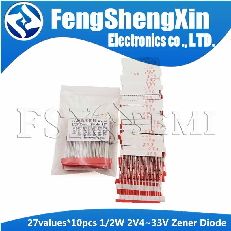 27values X10pcs=270pcs  (2V4 to 33V) 1/2W 0.5W Zener Diode Assorted kit Assortment Set  2V4 2V7 3V0 3V3 3V6 3V9 4V3 4V7 5V1 5V6