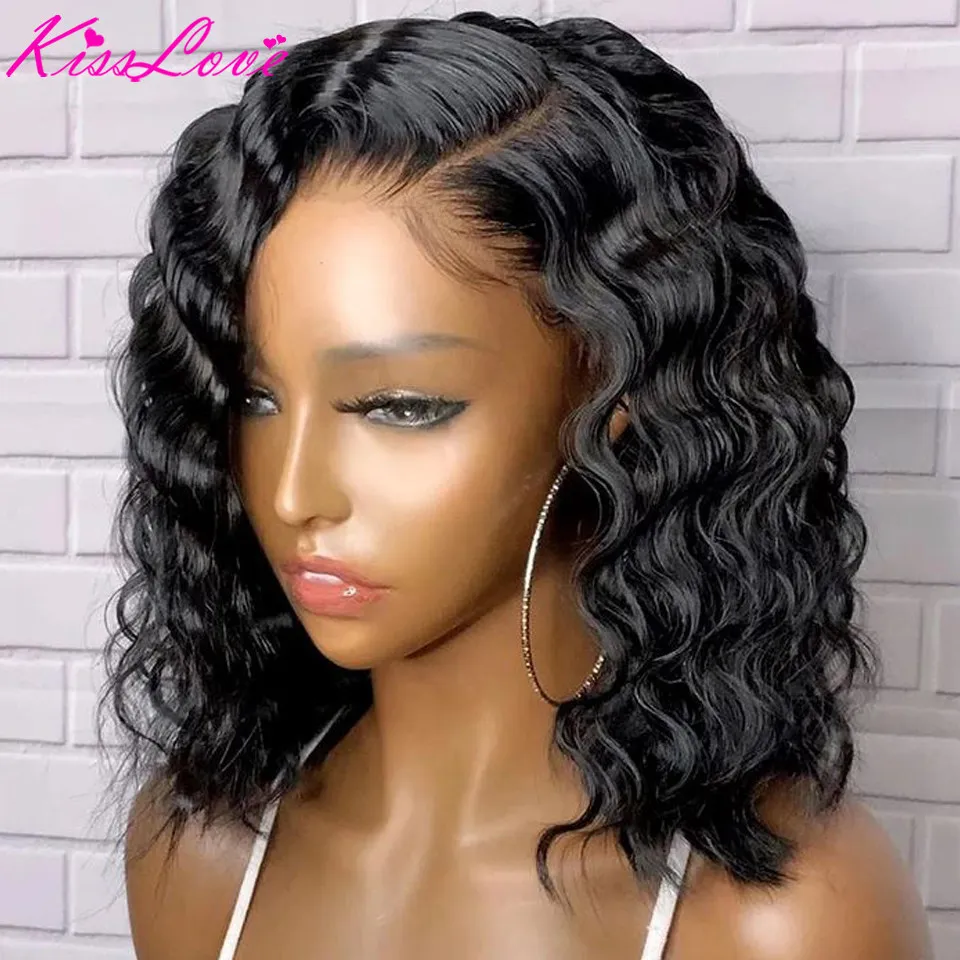 Deep Curly 13x4/13x6 Lace Front Human Hair Wigs with Baby Hair Pre-Plucked Brazilian Remy Hair 4x4 Lace Closure Short Bob Wigs