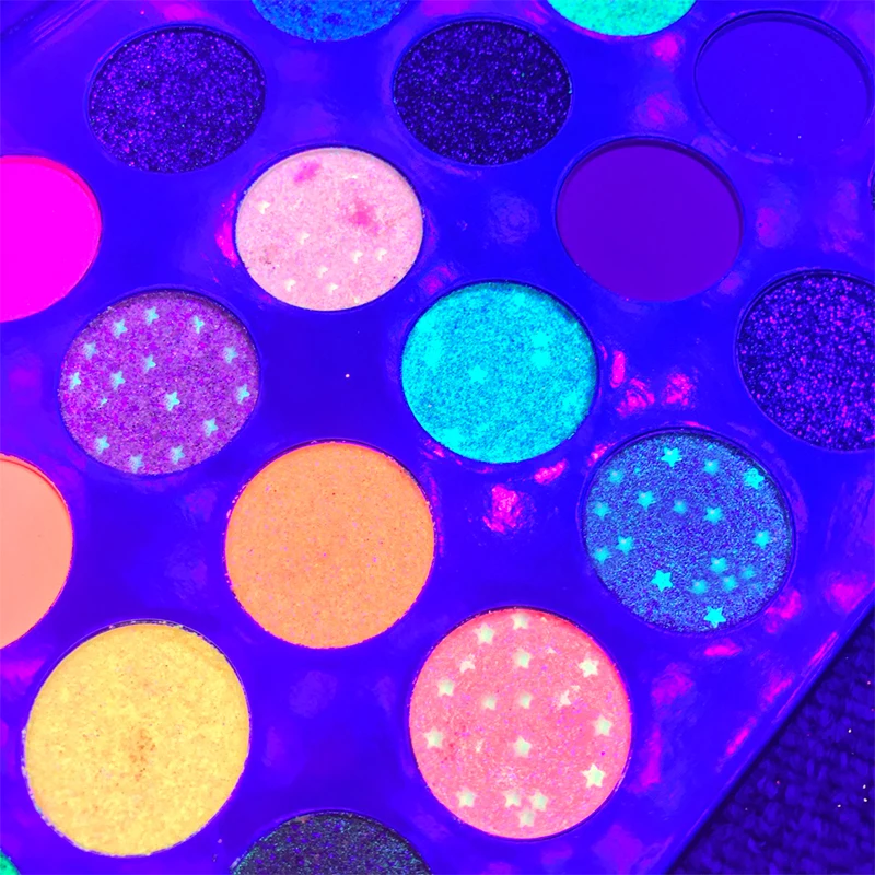 Blacklight UV Glow in Dark Fluorescent Eyeshadow Palette Stage Clubbing Neon Makeup Palette 24Colors Pigment Luminous Eye Shadow