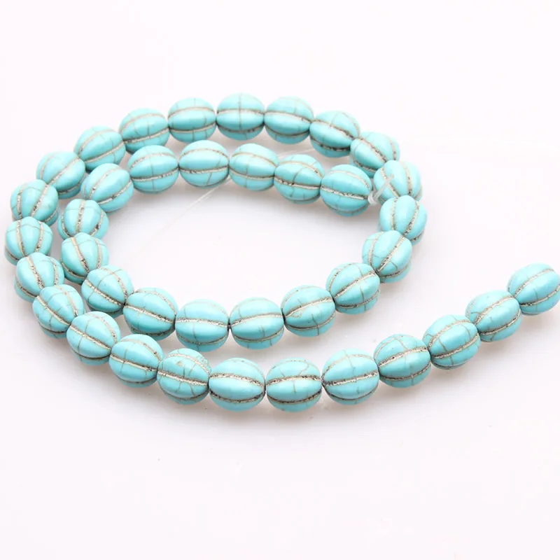 Round Turquois Pumpkin Bead 10/12/14mm Howlite Carve Lantern Loose Spacer Bead Fit Necklace Making For Jewelry Making 15 Inch