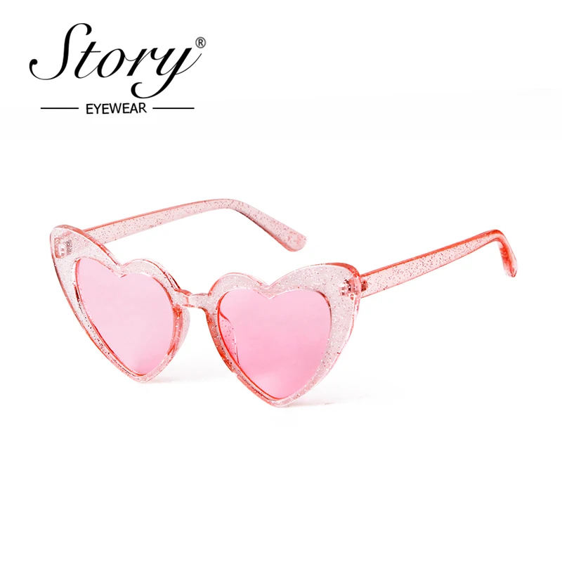 

STORY 2018 Fashion Crystal Lover Heart Glitter Sunglasses Women Men Brand Designer Cateye Love Sunglasses 90S Shades Female