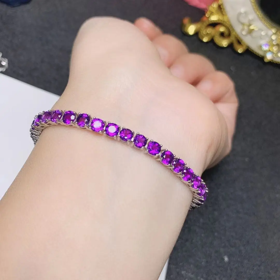 

35 Pieces 4mm VVS Grade Natural Amethyst Bracelet for Young Girl 925 Silver Crystal Bracelet Sterling Silver Amethyst Jewelry