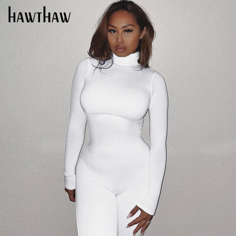 

Hawthaw Women Autumn Winter Long Sleeve Bodycon Soild Color Turtleneck Jumpsuit Romper Playsuit 2020 Famale Clothing Streetwear