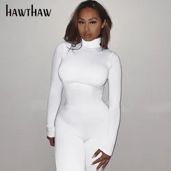 Hawthaw Women Autumn Winter Long Sleeve Bodycon Soild Color Turtleneck Jumpsuit Romper Playsuit 2020 Famale Clothing Streetwear