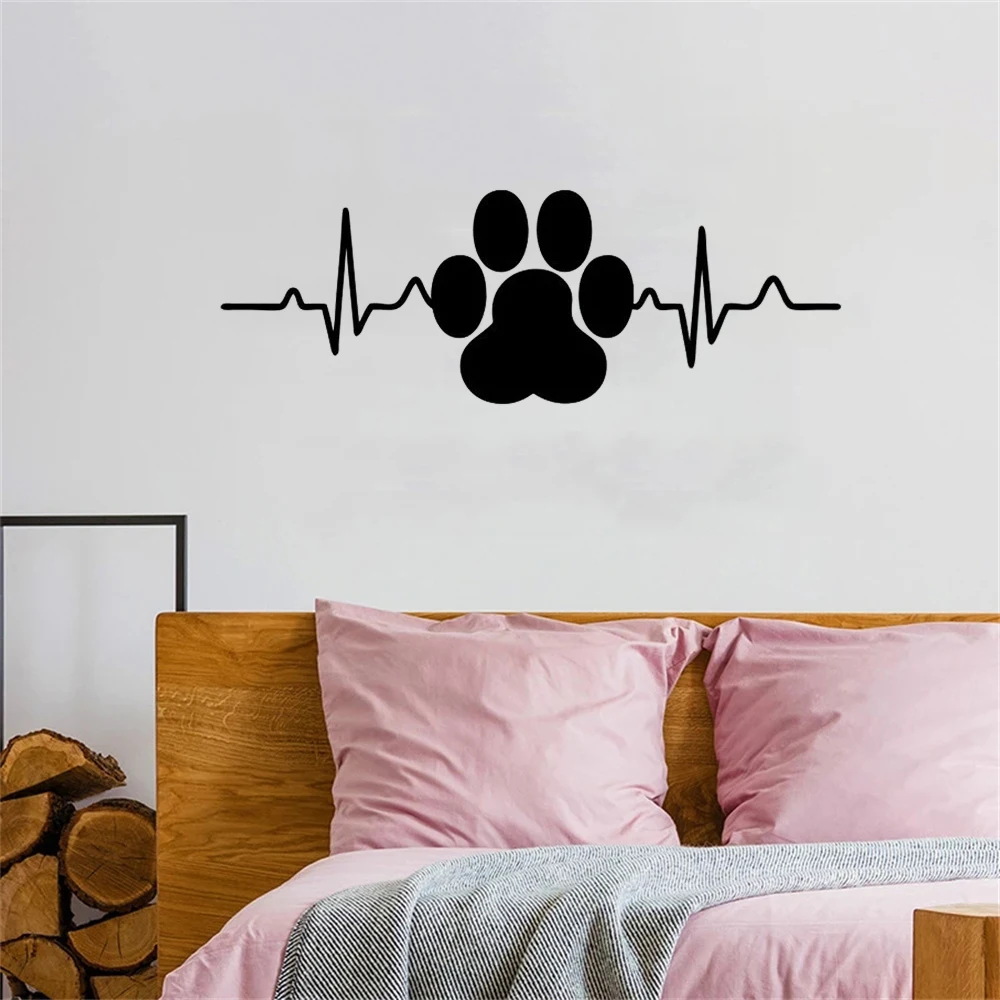 Dog Paw Print Heartbeat Vinyl Art Home Decor Wall Stickers Pet Shop Veterinary Window Decals Removable Murals Wallpaper