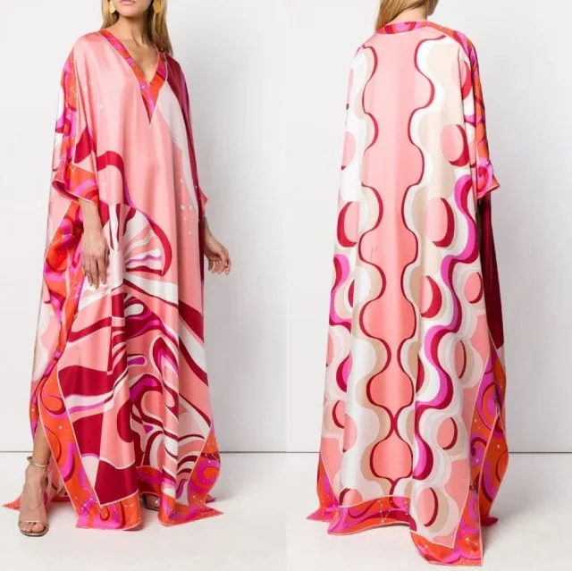 High Quality Women‘s Printed Kaftan Long Loose Maxi Dress Caftan From Luxury Designer  Fashion Runway 2024