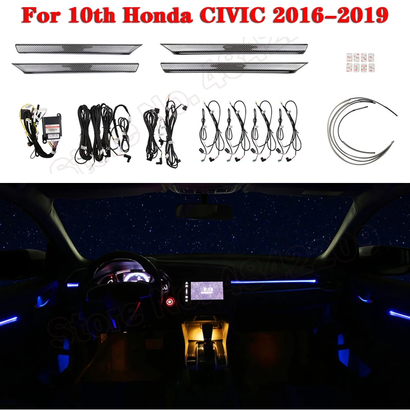 

For 10th Honda CIVIC 2016-2019 Ambient Light Button And APP Control Decorative LED 64 colors Atmosphere Lamp illuminated Strip