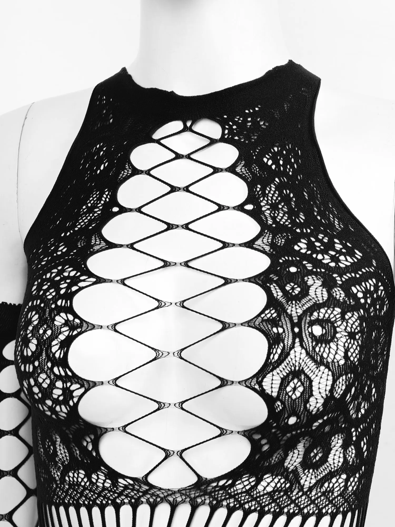 Women Hollow Out Butterfly Bodycon Dress Exotic Lingerie Nightwear Ladies Round Neck See-Through Fishnet Sleeveless Dress image 2